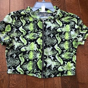 Neon snake zipper crop top